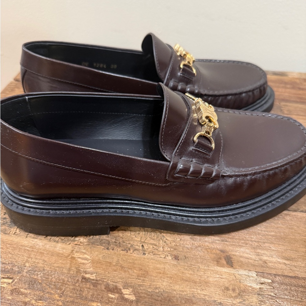 Celine Women’s Brown Leather Loafers with Gold Hardware - Picture 2 of 8
